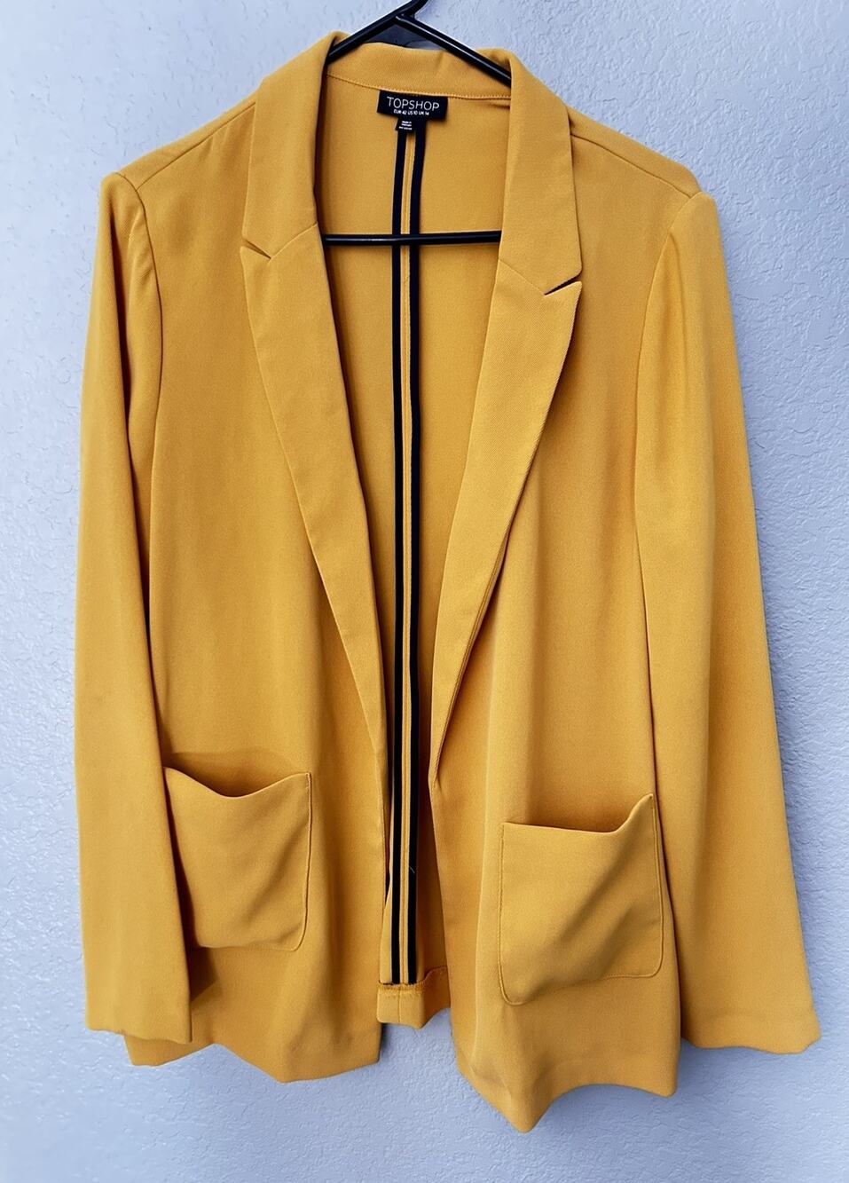 Topshop Open Front Blazer Womens 8 Golden Mustard Lightweight Pockets Office